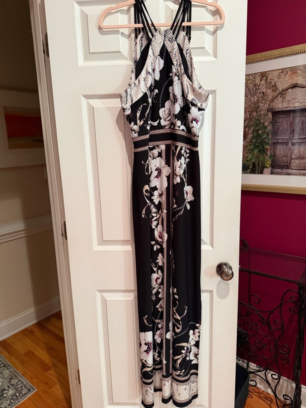 WHITE HOUSE BLACK MARKET  Black & White Floral Halter dress - Picture 3 of 4